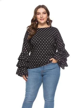 In stock wave point long sleeves XL-6XL plus size women shirts blouses tops womens