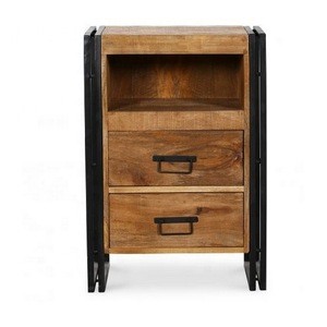 industrial bedside cabinet mango wood iron nightstand with drawers