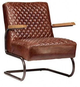 Industrial Vintage Modern Design High Quality Metal Leather Accent Chair Living Room Lounge Leather Armchair