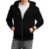 Jet black fleece hoodie / 100 % cotton / new stock