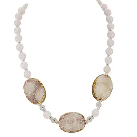 Jewelry Manufacturer .925 Sterling Silver Gold Plated Druzy Stone Moonstone Beads Necklace