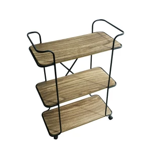 K&amp;B hot sale wooden iron brown modern 3-tier dismountable folding storage hand trolley cart