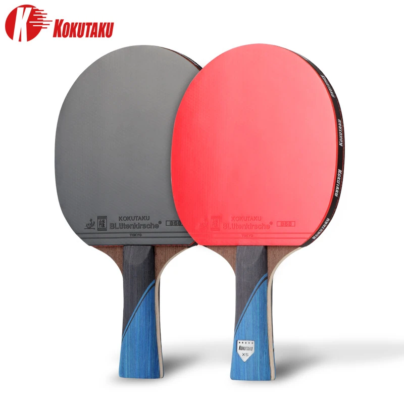 KOKUTAKU a Pari OEM Custom Print Logo 5 Stars Professional Table Tennis 2 Racket Set Ping Pong Carbon Fiber Bat Paddle
