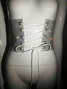 L2392A Fashion Lady Skinny New Style Club Night Lace-up Wide Rhinestone Metal Belt