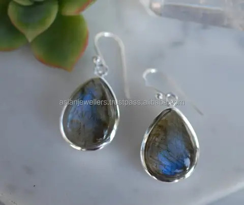 Labradorite Gemstone 925 Sterling Silver Handmade Beautiful Gold Plated Drop Earrings