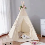 Lace top breathable nature 100% cotton canvas lockdown indoor garden usage indian teepee tent for kids