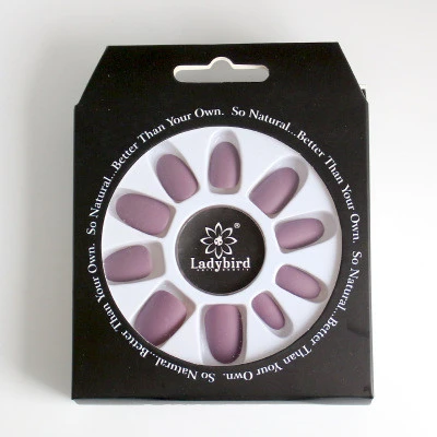 Ladybird 24pcs oval solid colour with glue paper  box packing ready to ship  artificial fingernails