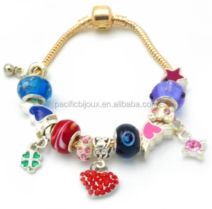lampwork charm brand jewelry diy design charm crystal bracelet 14k gold charm bracelet