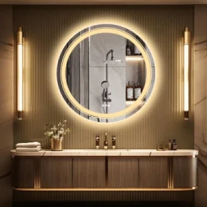 Large Round Frameless Defog Dual LED Lights Front and Backlit Wall Bathroom Vanity Mirror