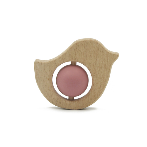 Buy Laser Logo Wooden Teether Bird Animal Shape Beech Wood Silicone ...