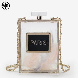 latest fashion lady evening bag high quality clear acrylic clutch bag special customize perfume bottle bag