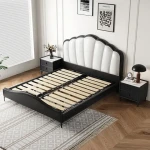 Latest soft headboard bed solid wooden frame double queen king size wedding bed hotel white leather up-holstered bed