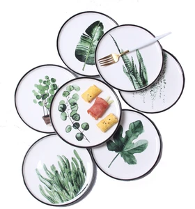 Leaf plate decor k4167-1 hot sale hotel&amp restaurant round white ceramic plates dishes charger
