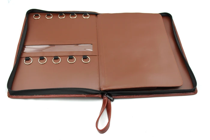 Leather mens portfolio file folder with zipper