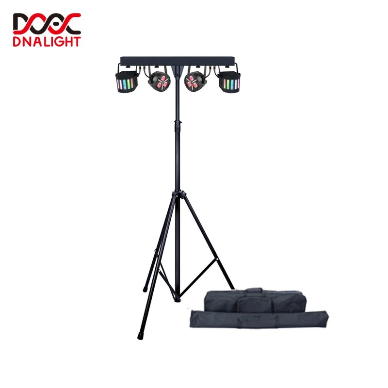 LED Par Strobe Derby Light Battery Powered Wireless DJ Lighting Kit Bar with Stand and Carry Bag