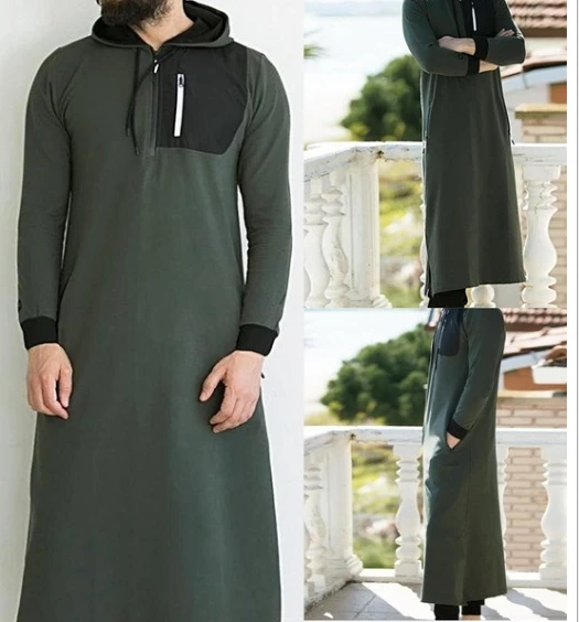 Long Style Hoodie islamic clothing thobes Muslim Men Dress