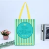 Low MOQ Reusable Grocery Bags Folding Cloth Shopping Bag Custom Fashion Yellow-green Stripes Non-woven Laminated Tote Bag