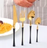 Luxury brushed black gold stainless steel flatware set, 4pcs Nordic style family metal cutlery set