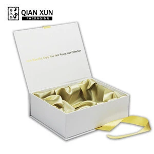 Luxury Custom White Paper Rigid Hair Extension Cardboard Packaging Gift Box with ribbon for wedding