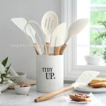 Maisons Kitchen Accessories 8pcs Wooden Handle Cooking Tools Utensils Set with Holder Silicone Kitchen Utensils