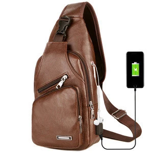 Men Shoulder Bags USB Charging Crossbody Anti-theft Chest Bag PU Leather Short Trip Messengers Bag