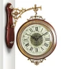 Metal Wall Clocks Antique Style Double Sided Wood Color Wall Clock