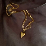 Minimal stainless steel rectangle chain heart charm 18k gold jewelry necklace set