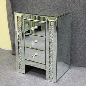 Mirrored Diamond Crushed Nightstand mirrored bedside table Night Table