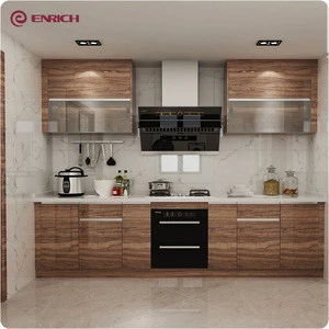Modern design wood grain matt door panel finish natural kitchen cabinet