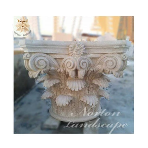 Modern home decoration use red marble gate pillar capital design stone column head for garden NTMF-CP089X