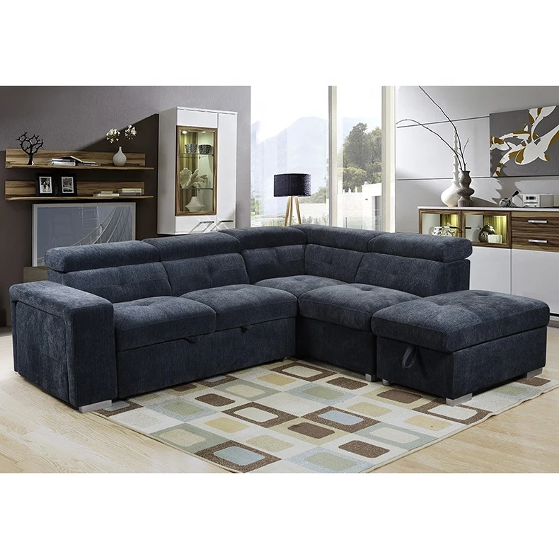 Modern Luxury furniture sofa living room soft fabric sofa set with storage L shape Modular sofa sleeper bed