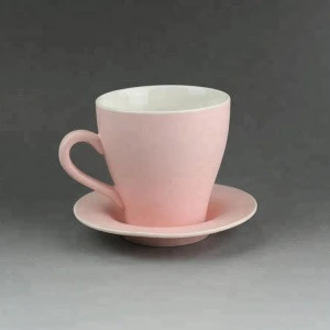 Modern matte ceramic drinkware pink porcelain tea cup and saucer sets