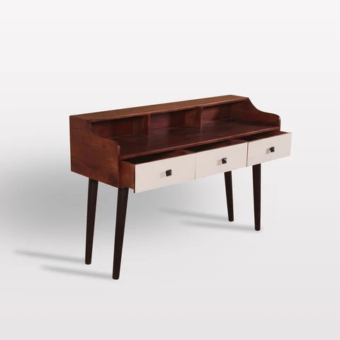 Buy Modern Minimalist Mango Wood Office Desk With 3 White Drawers Top ...