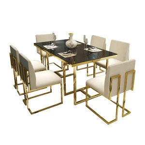 Modern Stainless Steel Dining Table And Chair Sets Hotel Furniture Glass Table Dinning Room