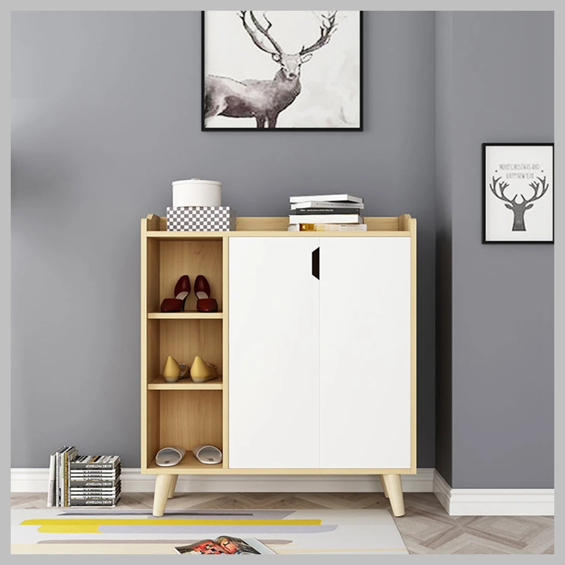 Modern Storage Shoe Rack Wooden Cabinet With drawer&door living room furniture