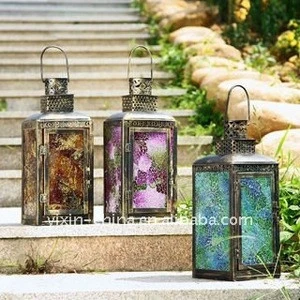 Mosaic Glass Hurricane Lantern & Candle Holder With Metallic Frame For Spring