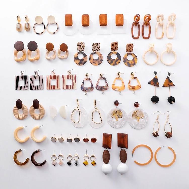 Multiple 21 Style Korean Handmade Acetate Wood Earrings Jewelry Geometric Leopard Acrylic Earrings