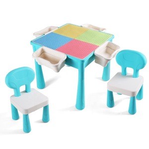 New ABS Plastic Multifunctional Playing Desk Kids Study Building Block Table With Chairs And Storage Box Children Furniture Sets