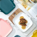 New arrival dinnerware durable square share ceramic pasta baking pan for hotel