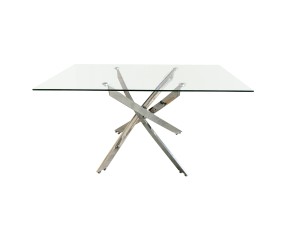 New Arrival Glass Dining Table with Chromd Silver Metal Base
