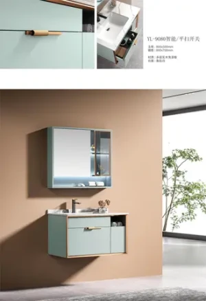 New design bathroom double door cabinet sink set aluminum wash basin combo mirror bathroom vanity cabinet