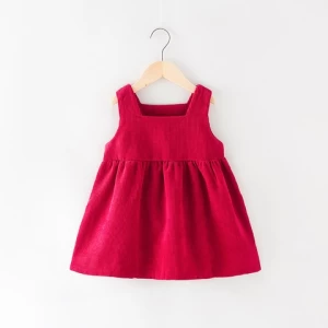 New Fashion Spring Autumn Kids Skirts Solid Color Sleeveless Corduroy Sweet Baby Girl Dress