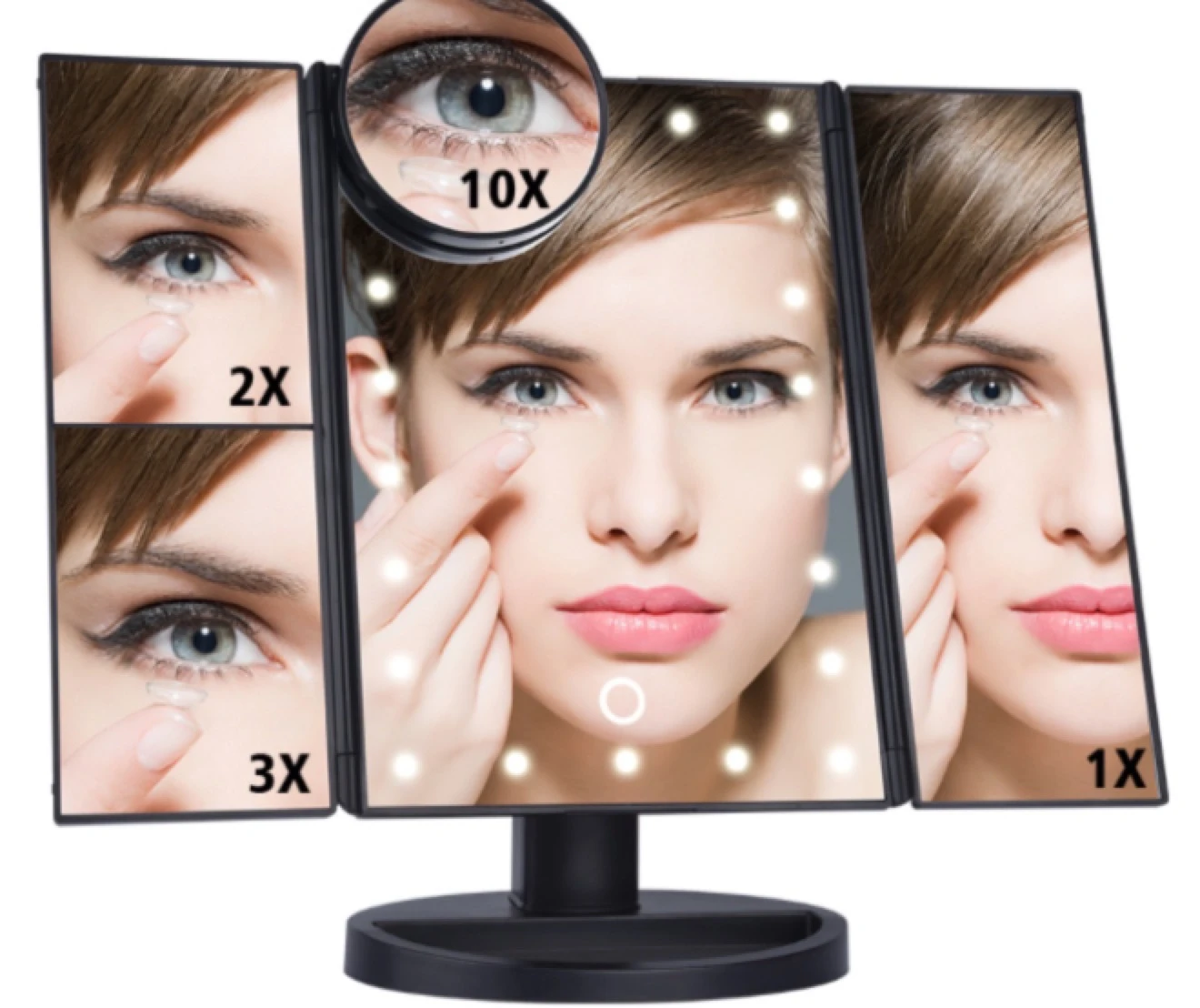 New intelligent cosmetic makeup espelho custom logo 10x magnified led vannity cosmetics mirror with stand