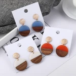 New  Splicing Wood And Resin Earrings Jewelry Custom Women Geometric Natural Wood Resin Pendant Earring Jewelry