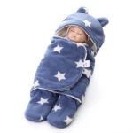 Newborn Sleepsacks Winter for Infant Blanket Stroller Heavy Swaddle Blanket with Star Fleece Baby Sleeping Bag Bed Accessories