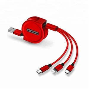 OEM Wholesale Universal  Data Cable Flat 3 in 1 Fast Charging stretch USB cable for Iphone/Type C/Micro