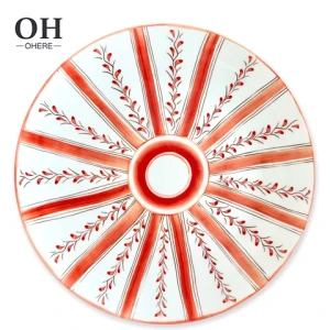 Ohere hot sale vintage red stripe bone china charger plate dinner plate set ceramic dishes wedding decor porcelain tableware