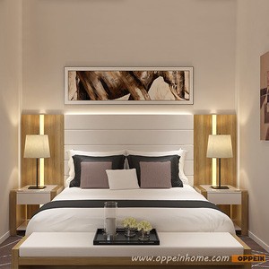 OPPEIN good quality 5 star modern style hotel furniture light wood grain simple design bedroom hotel room furniture set