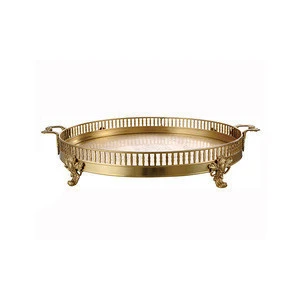 Original design handmade brass metal round food tray with cut-out handle for home decor and hotel project