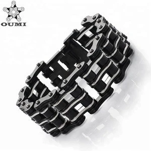 OUMI Biker Style Black Thick Stainless Steel Motorcycle Bracelet Jewelry For Men